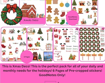 Xmas Deco! 6 Pages Pre-cropped stickers!! GoodNotes Only!!