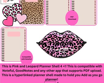 Pink and Leopard Planner Shell 4 Plus! PDF download! Compatible with GoodNotes, Noteful and Notability!