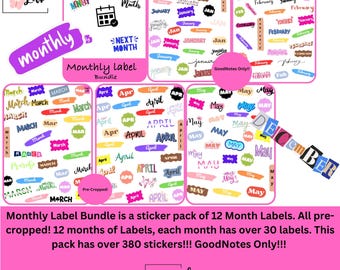 Monthly Label Bundle! Pre-cropped!! Over 380 Labels for all 12 months!!! GoodNotes Only!!!