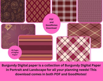 Burgundy Digital Paper! 45 Pages of Digital Paper! PDF and GoodNotes Download!!!