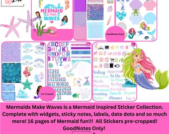 Mermaids Make Waves! GoodNotes Only!! Pre-Cropped!!! 16 Pages!!!