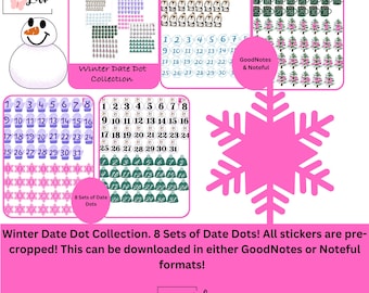 Winter Date Dot Collection! 8 sets of Date Dots! Noteful and GoodNotes Download! Precropped!!!