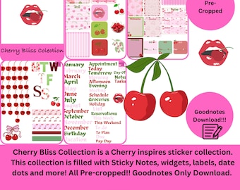 Cherry Bliss Collection. Pre-Cropped!!! Goodnotes Only!!!11 Pages of Fun!