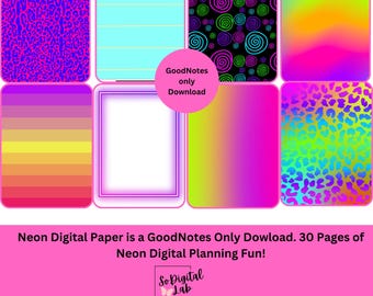 Neon Digital Paper. Goodnotes Download Only!!!! 30 Pages of Neon digital Paper