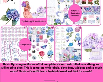 ¡Locura de hortensias! ¡15 páginas! ¡Descarga en GoodNotes y Noteful!