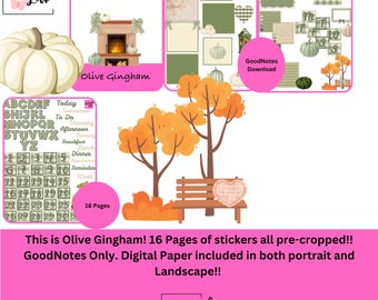 Olive Gingham!! GoodNotes Only!! 16 Pages all stickers pre-cropped!!