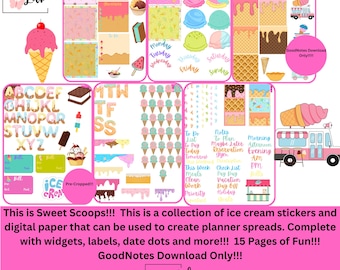 Sweet Scoops! 15 Pages of precropped stickers and digital paper!!! GoodNotes Only!!!!