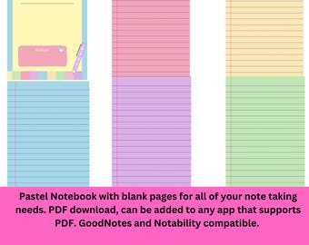 Pastel Notebook. PDF Download. Compatible with GoodNotes and Notability!!!