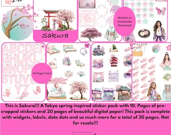 Sakura! Goodnotes or Noteful Download. All Stickers Pre-cropped!