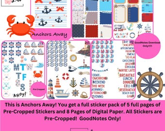 Anchors Away! This is a full sticker pack including all pre-cropped stickers and 8 pages of Digital paper!