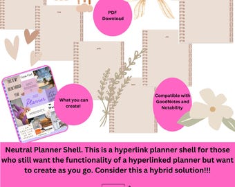 Neutral Planner Shell. Hyperlink notebook! PDF Download compatible with GoodNotes and Notability!!