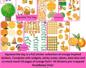 Squeeze the day! Orange inspired sticker collection! Precropped!!! GoodNotes Only!!!! 16 pages!!!