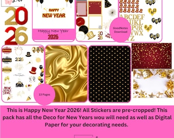 Happy New Years 2026! Pre-cropped! 13 Pages! GoodNotes Only!!