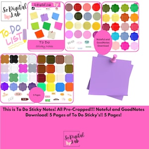 May include: A collection of digital sticky notes in various colors, including pink, green, and yellow. The image features the text "TO DO" and "So Digital Lab". The notes are designed for use in digital planning and organization.