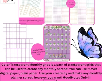 Color Transparent Monthly Grids!!! GoodNotes Only!! Pre-cropped!!