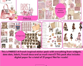 Paris! This is a sticker pack with Digital Paper with 21 pages total! GoodNotes and Noteful download! Not for Resale!