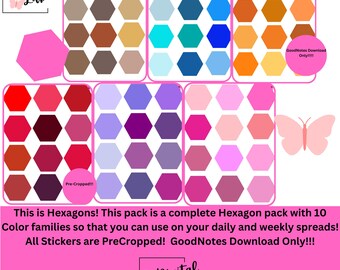 Hexagon Collection! Hexagons in 10 Color families! 116 Different Colors!! Pre-Cropped! GoodNotes Only Download!!!