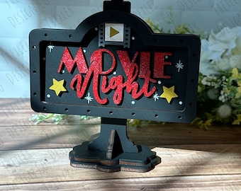 ADD ON Movie Night for Mini Sign Post Interchangeable Tabletop Sign | Interchangeable Decor | Farmhouse Decor