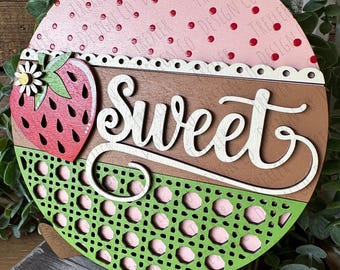 Sweet Strawberry Sign | Shelf Sitter | Home | Sweet | Strawberry |Farmhouse Decor | Strawberry Decor