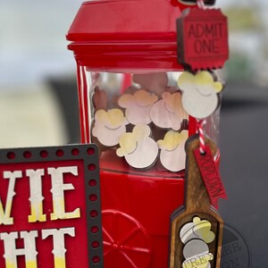 Decorative Red Popcorn Machine for Tiered Tray, Sign and Scoop | Movie Night | Popcorn Scoop