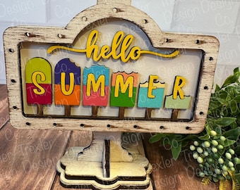 ADD ON Hello Summer for Mini Sign Post Interchangeable Tabletop Sign | Interchangeable Decor | Farmhouse Decor