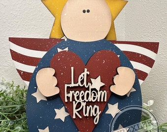 Let Freedom Ring Farmhouse Angel Shelf Sitter