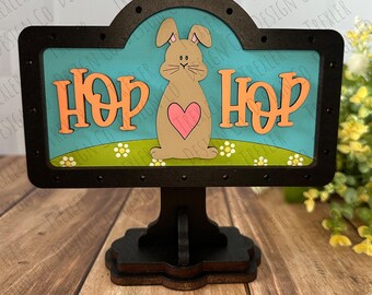 ADD ON Tan Bunny Hop Hop for Mini Sign Post Interchangeable Tabletop Sign | Interchangeable Decor | Farmhouse Decor