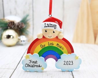 Personalized 1st Christmas "Our Little Miracle" Rainbow Baby Boy Girl Ornament