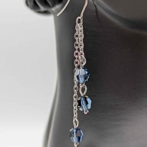 Swarovski crystal Montana blue dangle earrings | stainless steel chain and earring hooks