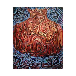 Abstract Pomegranate Art Print - Modern Judaica Decor - Symbolic Wall Art Gift