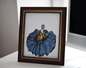 Ballerina Art Print – Elegant Ballet Dancer in Blue Dress – Dance Wall Decor