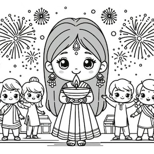 Kids Diwali Coloring Book: Family & Friends Activity Pages (PDF Download)