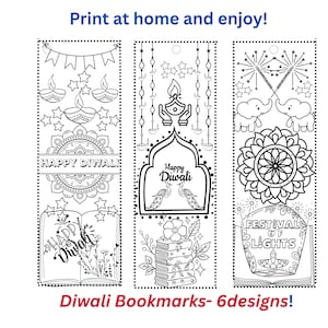 Happy Diwali Coloring Bookmarks - 6 designs (downloadable version)