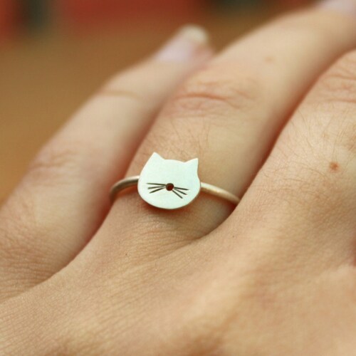Tiny Cat Ring sterling Silver Cat Lover Gift | Etsy