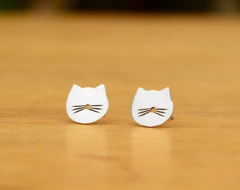 Tiny Cat stud Earrings- Sterling Silver - Cat lover gift