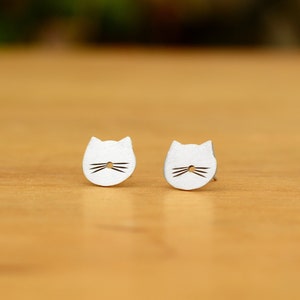 Tiny Cat stud Earrings Sterling Silver Cat lover gift image 1