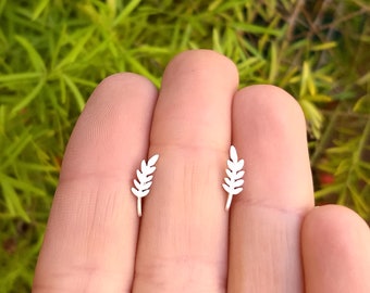 Tiny serrate leaves stud Earrings- Sterling Silver