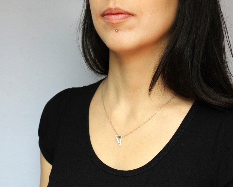 Nestled Triangle Triangle inside triangle Necklace 45cm Chain Sterling Silver image 2