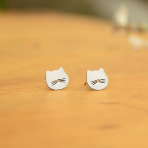 Tiny Cat stud Earrings Sterling Silver Cat lover gift image 5