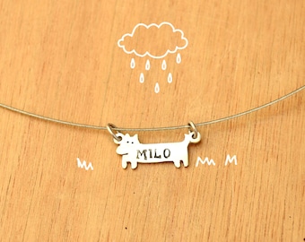 Dog with name stamped-Personalized Pet Necklace-Sterling Silver-Animal Dog Pendant