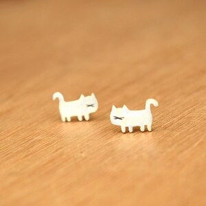 Tiny Cat Stud Kitties Earrings Sterling Silver Cat lover gift image 2
