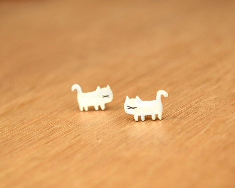 Tiny Cat Stud Kitties Earrings Sterling Silver Cat lover gift image 2