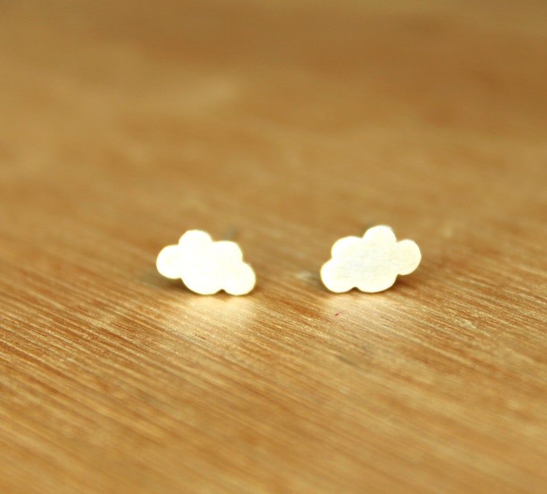 Tiny Cumulus Clouds stud Earrings Sterling Silver Weather earrings Gift mom birthday gift Quirky Jewellery image 1