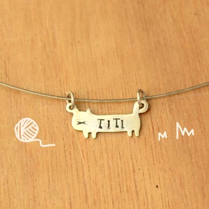 Kitty with name stamped-Personalized Pet Necklace-Sterling Silver-Animal Cat Pendant image 1