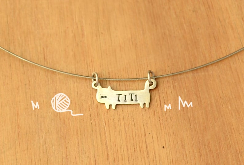 Kitty with name stamped-Personalized Pet Necklace-Sterling Silver-Animal Cat Pendant image 1