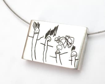 Your Child's Drawing on a Pendant- Personalized- Bigger size-  Children Artwork Necklace • Kid Art Gift -Kids Doodle - Grandma Gift