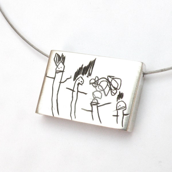 Your Child's Drawing on a Pendant- Personalized- Bigger size-  Children Artwork Necklace • Kid Art Gift -Kids Doodle - Grandma Gift