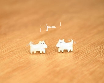 Tiny Dog- Stud Puppy Earrings- Sterling Silver - Dog lover gift