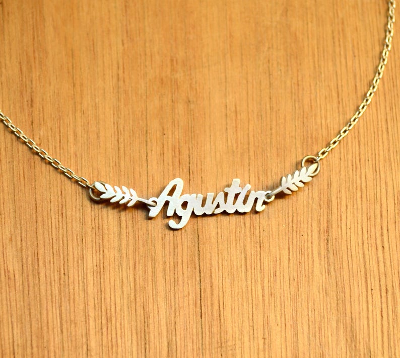Name With Leaves Necklace sterling Silver Personalized Etsy