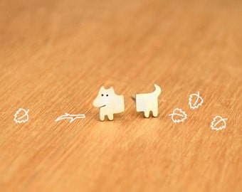 Tiny Half Dog- Stud Puppy Earrings- Sterling Silver - Dog lover gift